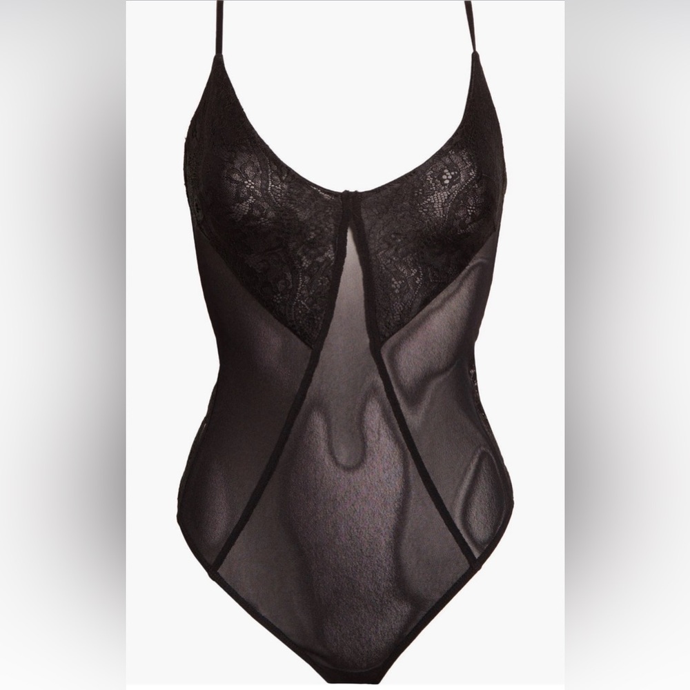 Free People Take My Number Lace & Mesh Bodysuit